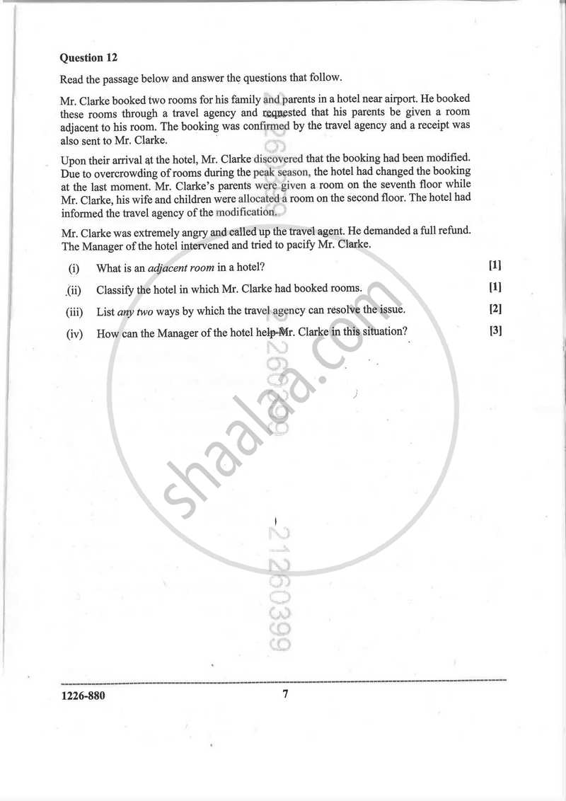 Hospitality Management 2025-2026 - I.S.C. - Class 12 - CISCE (Council for the Indian School Certificate Examinations) question paper with PDF download