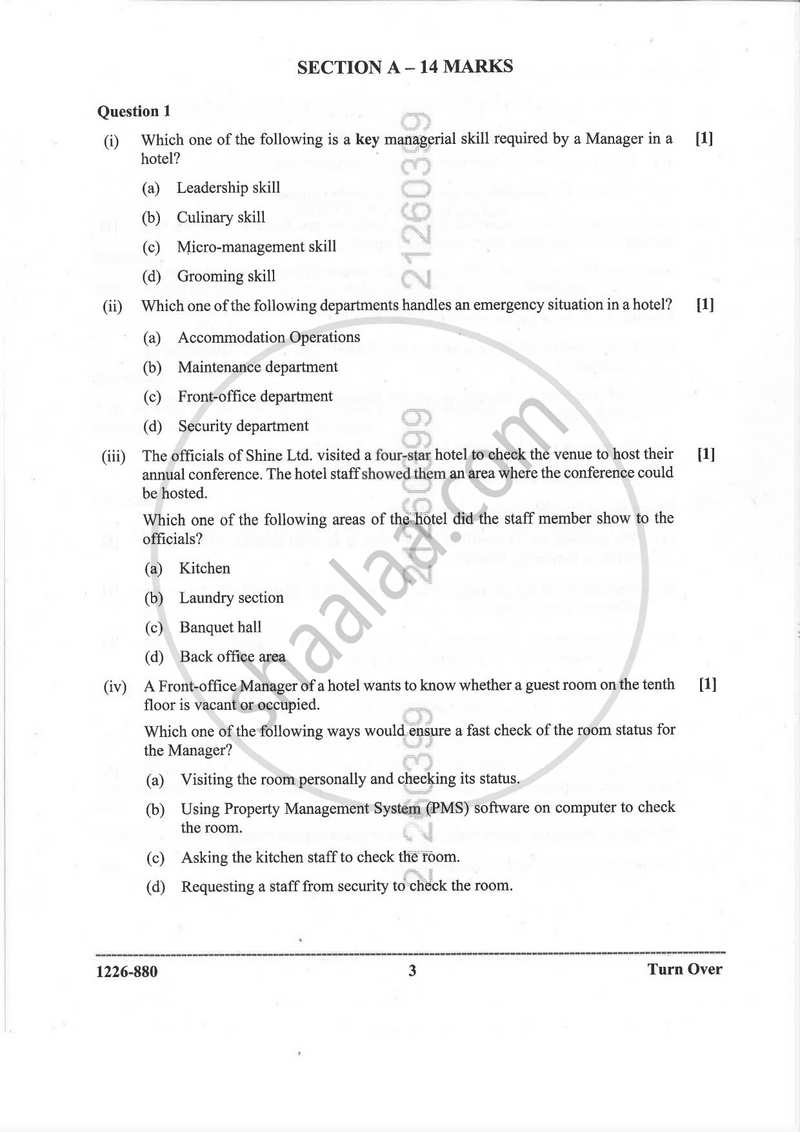 Hospitality Management 2025-2026 - I.S.C. - Class 12 - CISCE (Council for the Indian School Certificate Examinations) question paper with PDF download