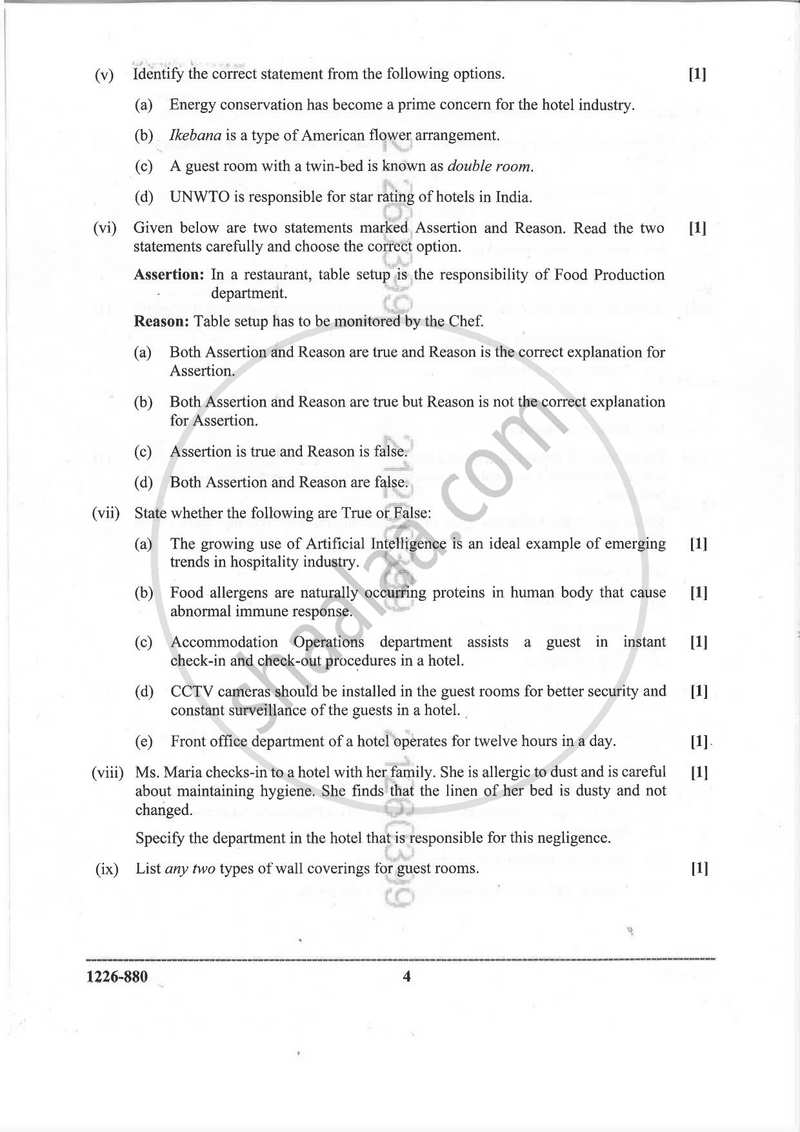 Hospitality Management 2025-2026 - I.S.C. - Class 12 - CISCE (Council for the Indian School Certificate Examinations) question paper with PDF download