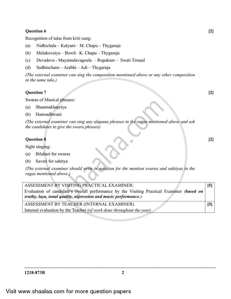 Indian Music - Carnatic (Practical) 2017-2018 - I.S.C. - Class 12 - CISCE (Council for the Indian School Certificate Examinations) question paper with PDF download