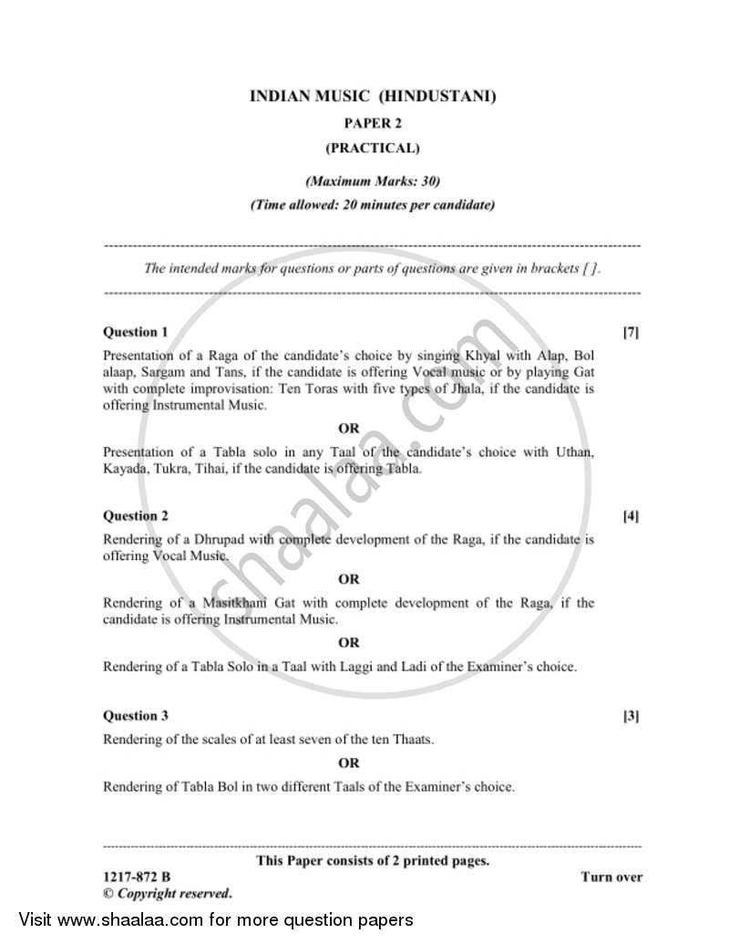 Indian Music - Hindustani (Practical) 2016-2017 (Science) ISC Class 12 ...