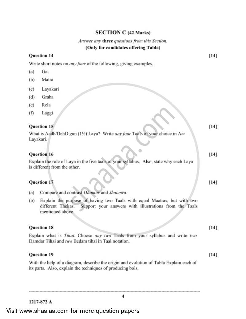 Indian Music - Hindustani (Theory) 2016-2017 - I.S.C. - Class 12 - CISCE (Council for the Indian School Certificate Examinations) question paper with PDF download