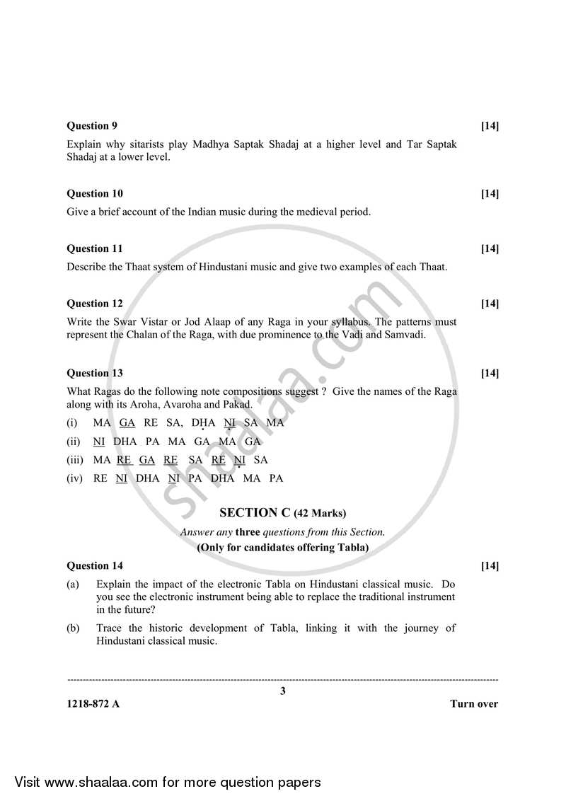 Indian Music - Hindustani (Theory) 2017-2018 - I.S.C. - Class 12 - CISCE (Council for the Indian School Certificate Examinations) question paper with PDF download