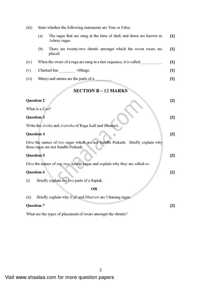 Indian Music - Hindustani (Theory) 2021-2022 - I.S.C. - Class 12 - CISCE (Council for the Indian School Certificate Examinations) question paper with PDF download