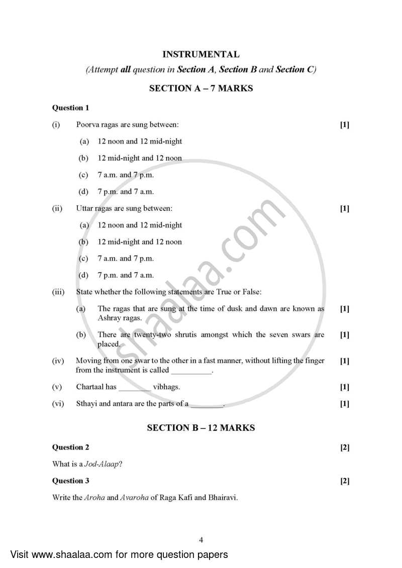 Indian Music - Hindustani (Theory) 2021-2022 - I.S.C. - Class 12 - CISCE (Council for the Indian School Certificate Examinations) question paper with PDF download