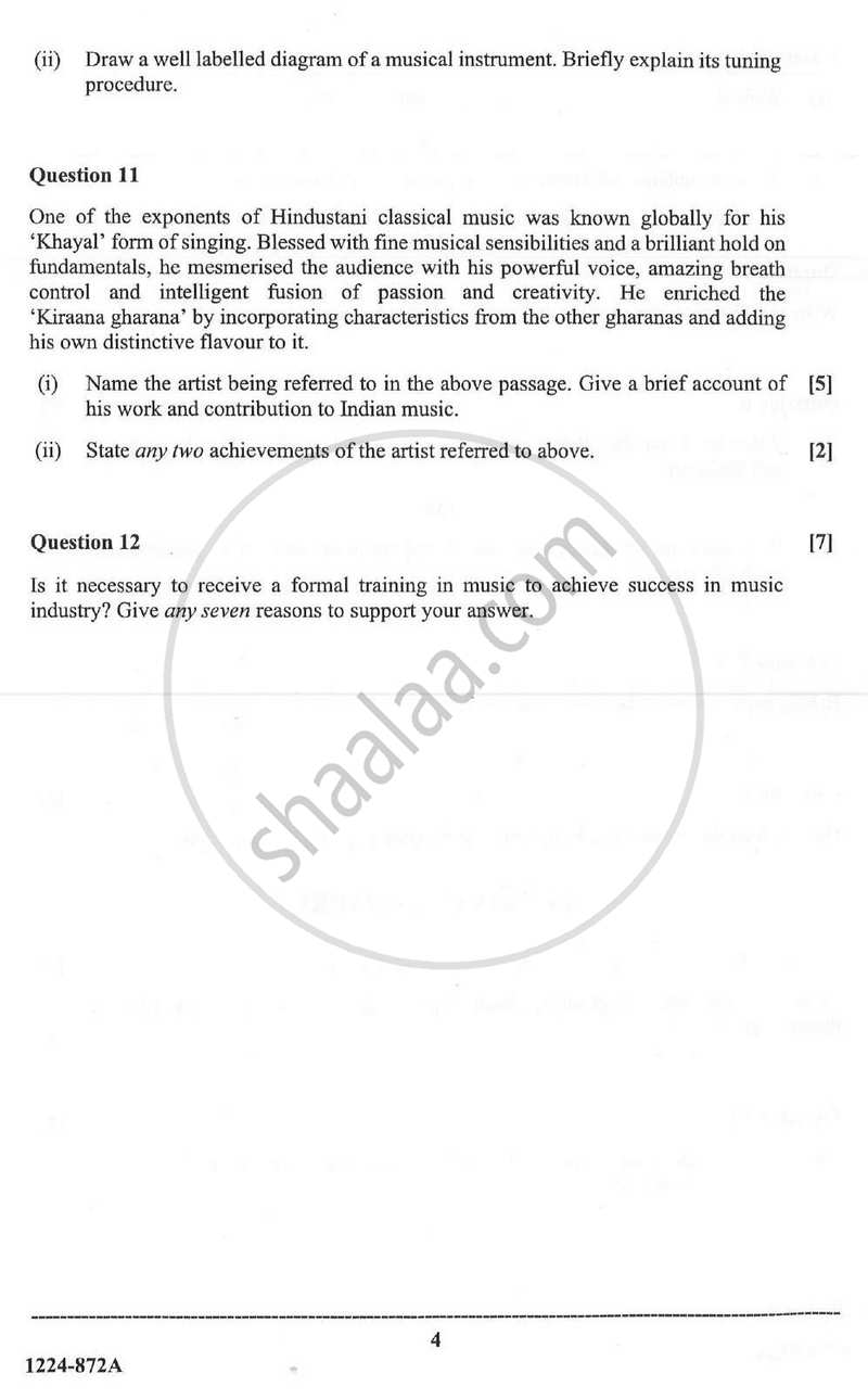 Indian Music - Hindustani (Theory) 2023-2024 - I.S.C. - Class 12 - CISCE (Council for the Indian School Certificate Examinations) question paper with PDF download