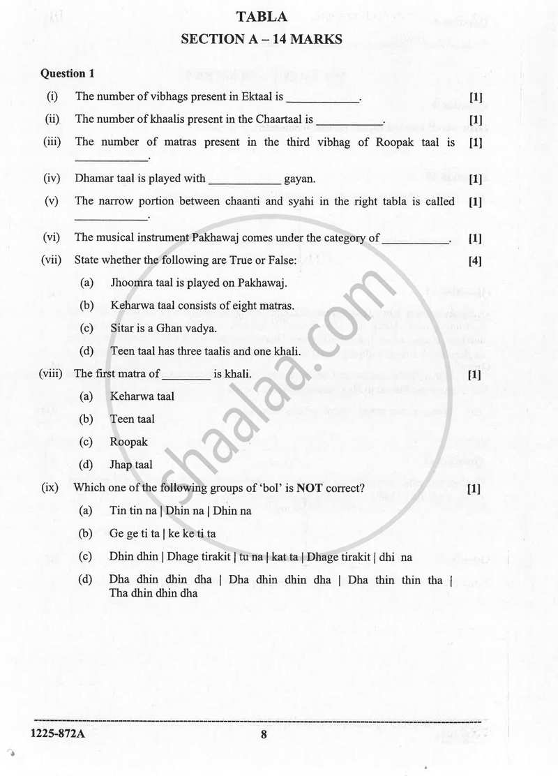Indian Music - Hindustani (Theory) 2024-2025 - I.S.C. - Class 12 - CISCE (Council for the Indian School Certificate Examinations) question paper with PDF download