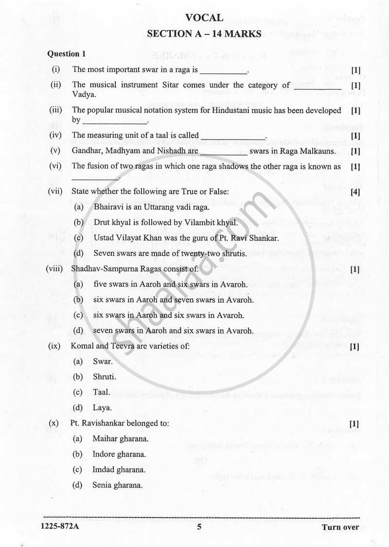 Indian Music - Hindustani (Theory) 2024-2025 - I.S.C. - Class 12 - CISCE (Council for the Indian School Certificate Examinations) question paper with PDF download