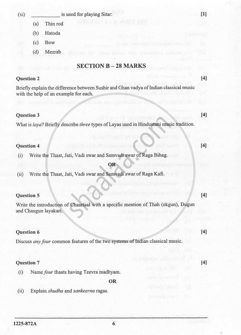 Indian Music - Hindustani (Theory) 2024-2025 - I.S.C. - Class 12 - CISCE (Council for the Indian School Certificate Examinations) question paper with PDF download