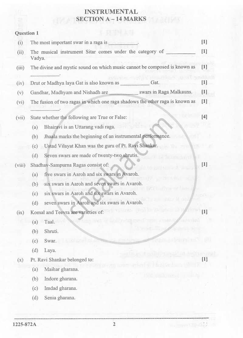 Indian Music - Hindustani (Theory) 2024-2025 - I.S.C. - Class 12 - CISCE (Council for the Indian School Certificate Examinations) question paper with PDF download