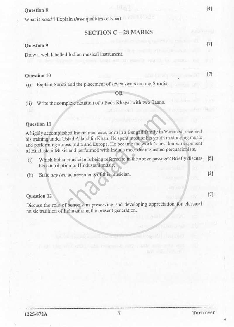 Indian Music - Hindustani (Theory) 2024-2025 - I.S.C. - Class 12 - CISCE (Council for the Indian School Certificate Examinations) question paper with PDF download