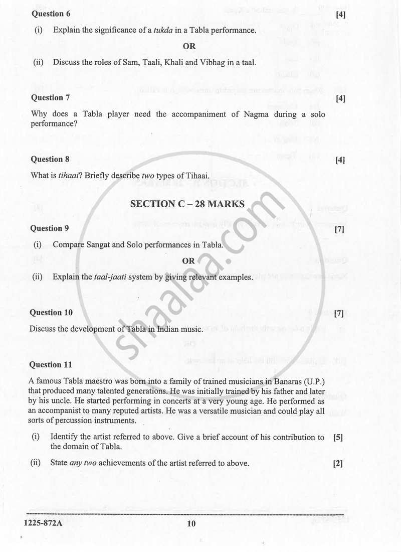Indian Music - Hindustani (Theory) 2024-2025 - I.S.C. - Class 12 - CISCE (Council for the Indian School Certificate Examinations) question paper with PDF download