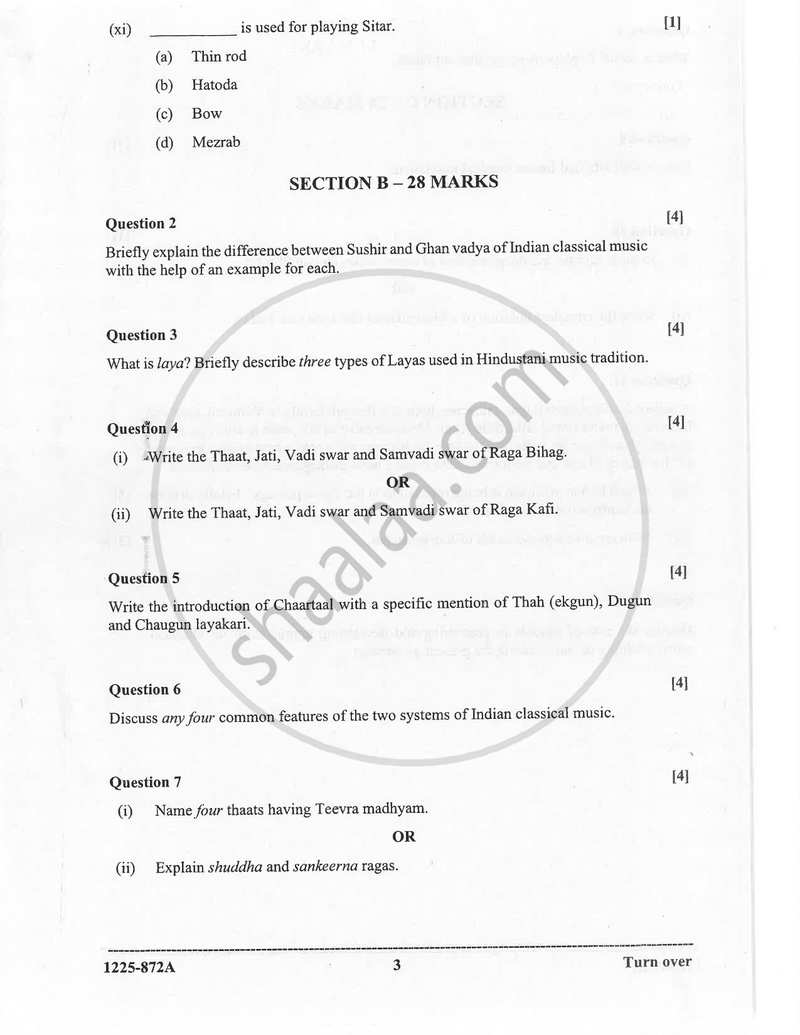 Indian Music - Hindustani (Theory) 2024-2025 - I.S.C. - Class 12 - CISCE (Council for the Indian School Certificate Examinations) question paper with PDF download