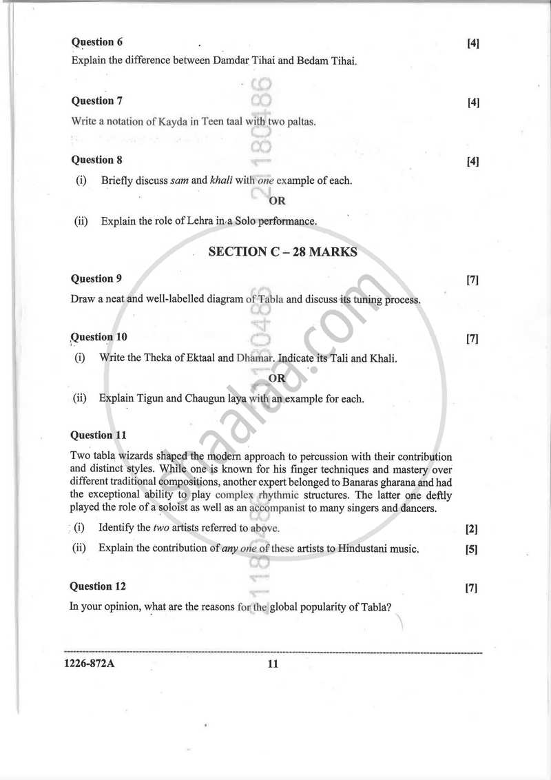 Indian Music - Hindustani (Theory) 2025-2026 - I.S.C. - Class 12 - CISCE (Council for the Indian School Certificate Examinations) question paper with PDF download