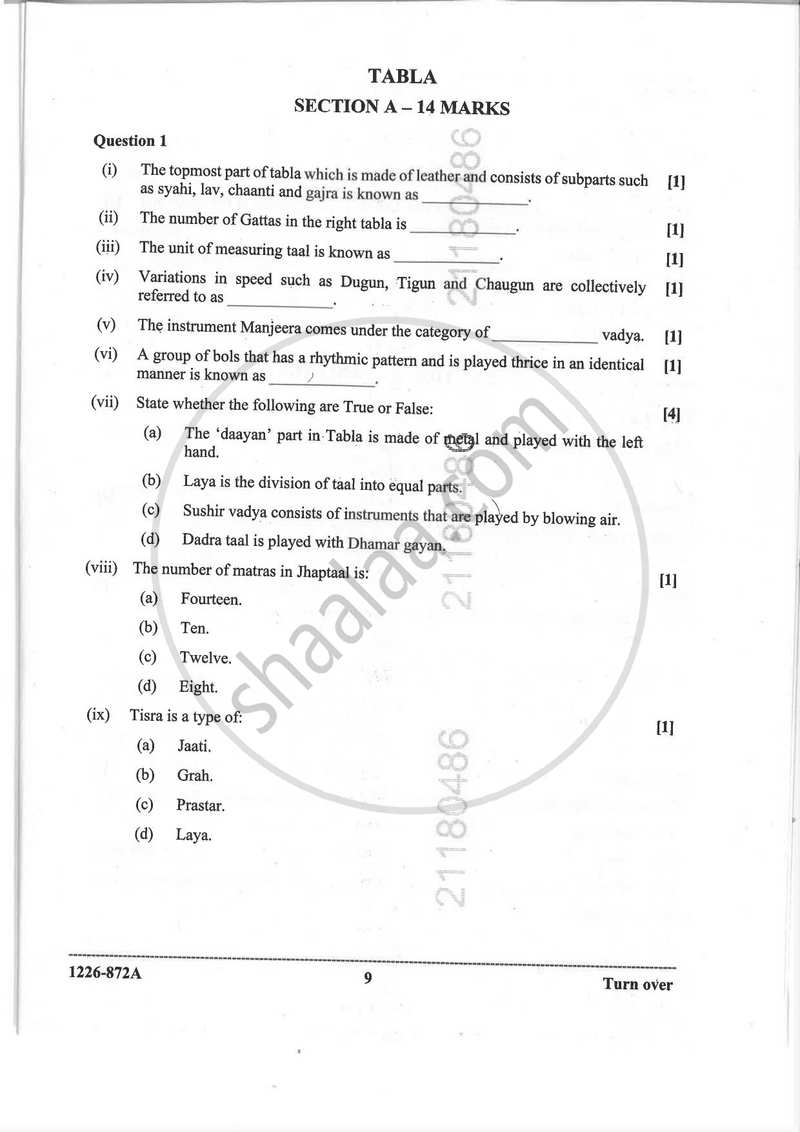 Indian Music - Hindustani (Theory) 2025-2026 - I.S.C. - Class 12 - CISCE (Council for the Indian School Certificate Examinations) question paper with PDF download