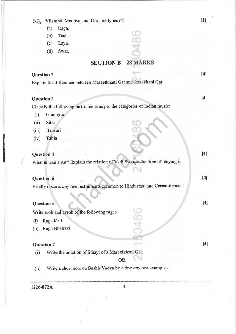 Indian Music - Hindustani (Theory) 2025-2026 - I.S.C. - Class 12 - CISCE (Council for the Indian School Certificate Examinations) question paper with PDF download