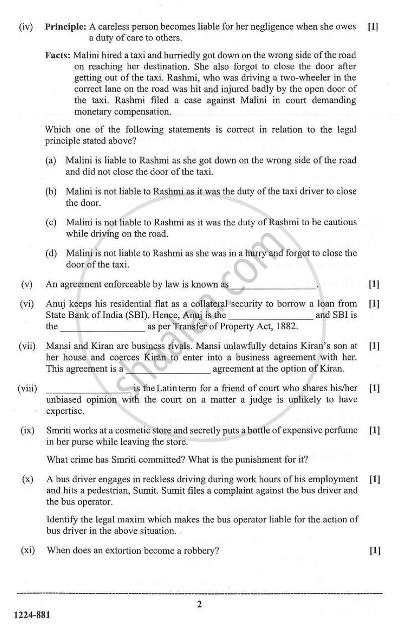 Legal Studies 2023-2024 - I.S.C. - Class 12 - CISCE (Council for the Indian School Certificate Examinations) question paper with PDF download