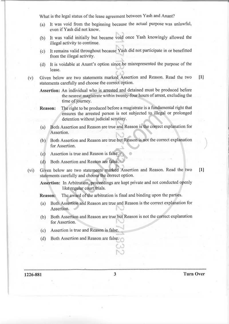 Legal Studies 2025-2026 - I.S.C. - Class 12 - CISCE (Council for the Indian School Certificate Examinations) question paper with PDF download