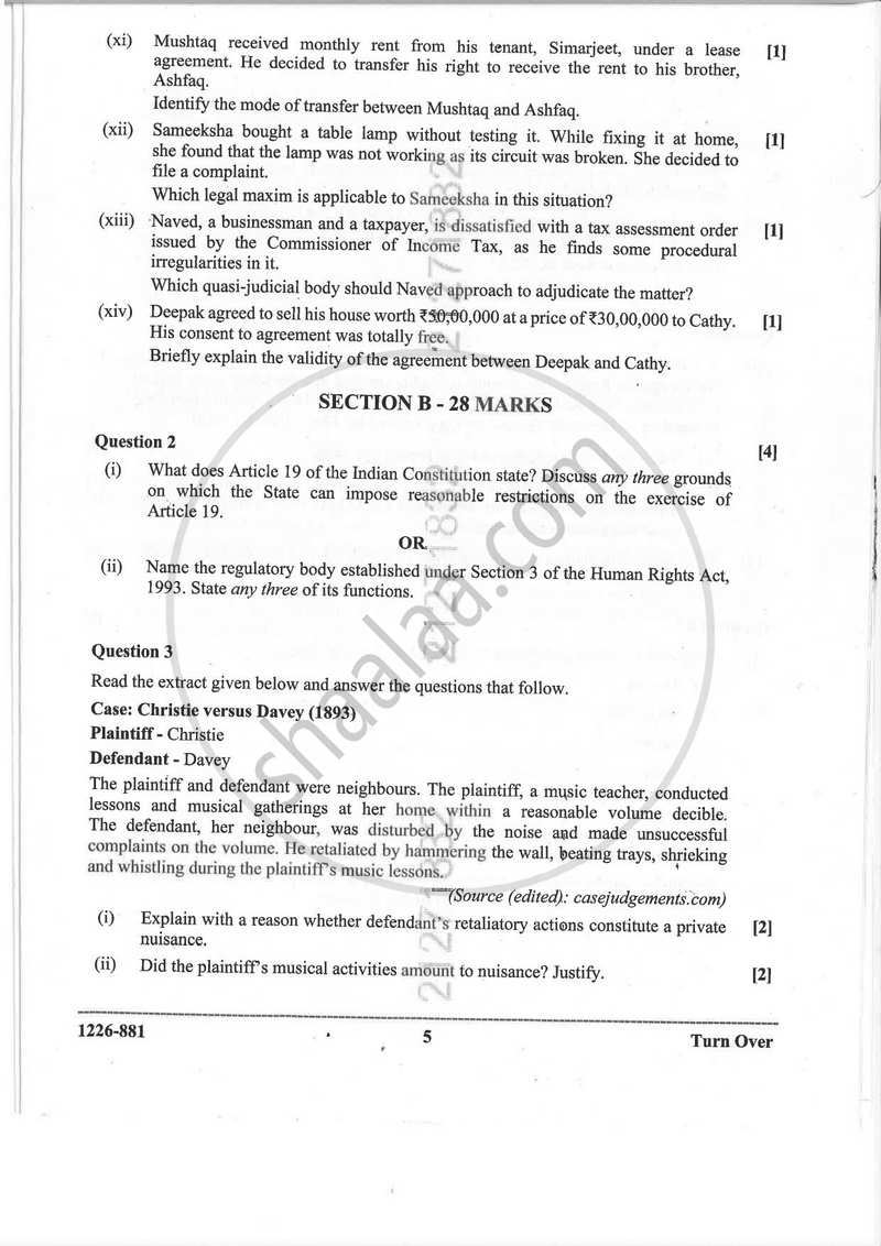 Legal Studies 2025-2026 - I.S.C. - Class 12 - CISCE (Council for the Indian School Certificate Examinations) question paper with PDF download