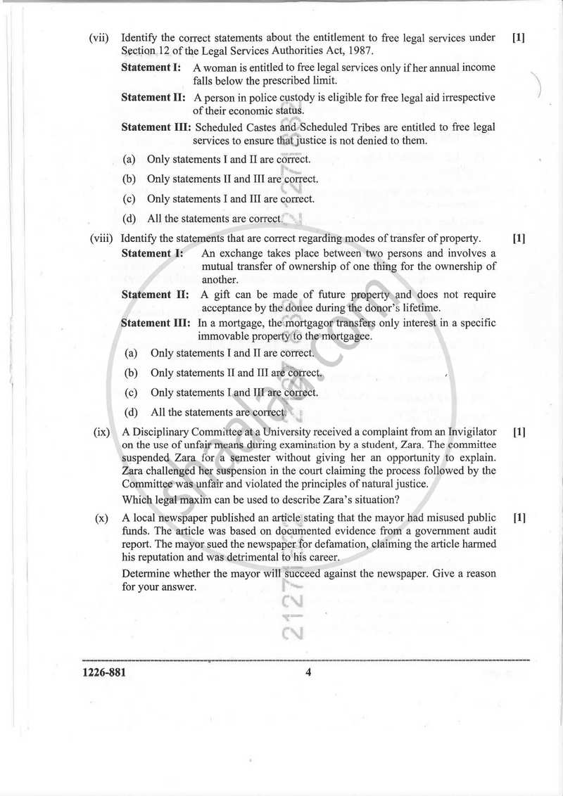 Legal Studies 2025-2026 - I.S.C. - Class 12 - CISCE (Council for the Indian School Certificate Examinations) question paper with PDF download
