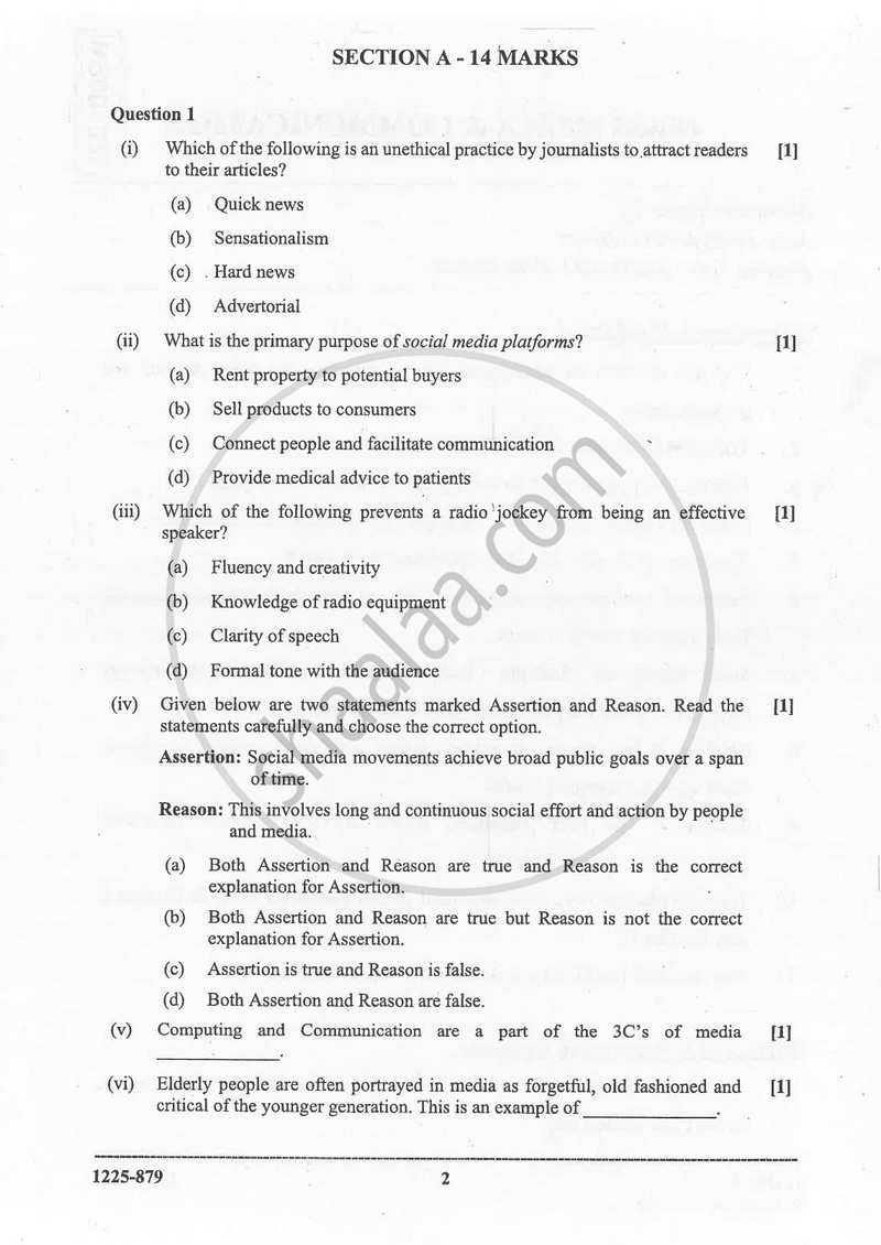 Mass Media and Communication 2024-2025 - I.S.C. - Class 12 - CISCE (Council for the Indian School Certificate Examinations) question paper with PDF download
