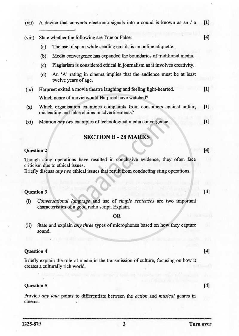 Mass Media and Communication 2024-2025 - I.S.C. - Class 12 - CISCE (Council for the Indian School Certificate Examinations) question paper with PDF download