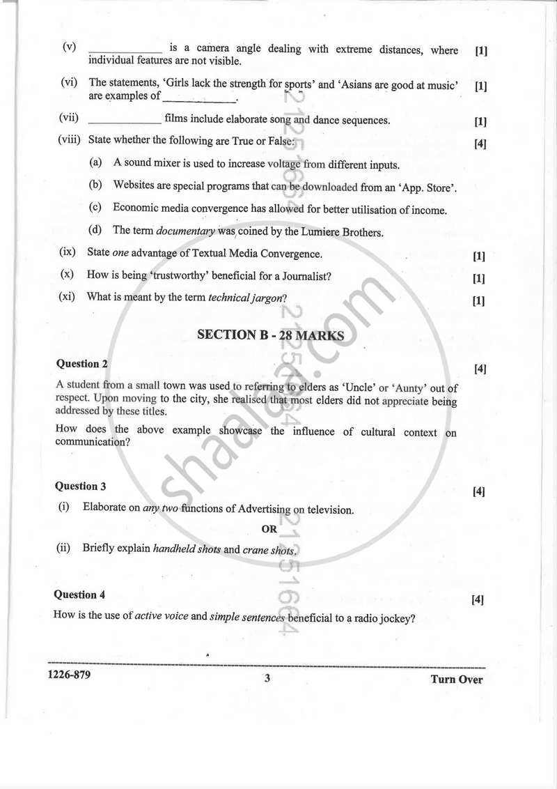 Mass Media and Communication 2025-2026 - I.S.C. - Class 12 - CISCE (Council for the Indian School Certificate Examinations) question paper with PDF download