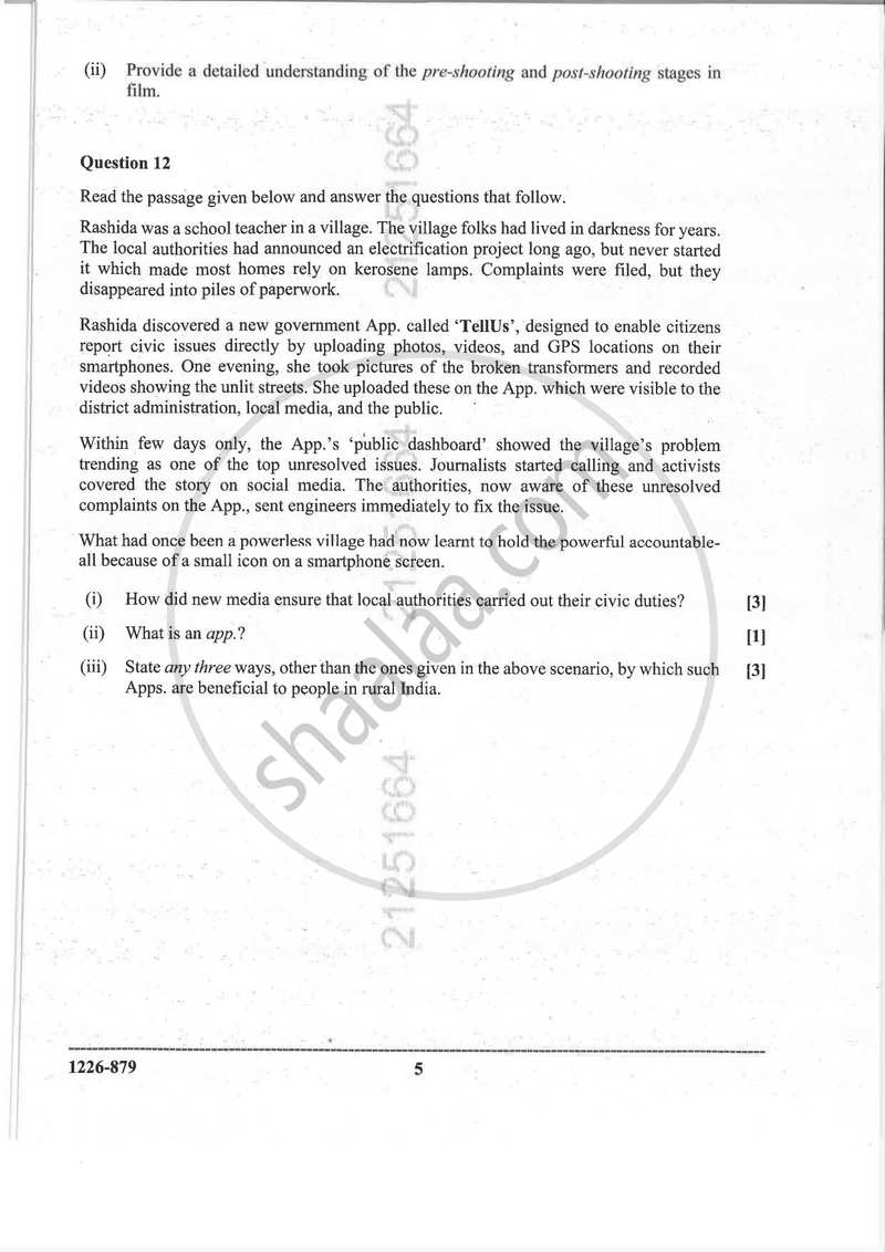 Mass Media and Communication 2025-2026 - I.S.C. - Class 12 - CISCE (Council for the Indian School Certificate Examinations) question paper with PDF download