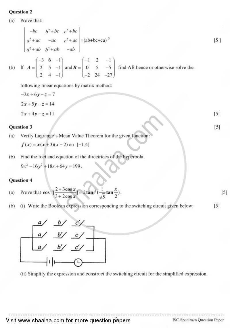 Mathematics 2010-2011 - I.S.C. - Class 12 - CISCE (Council for the Indian School Certificate Examinations) question paper with PDF download