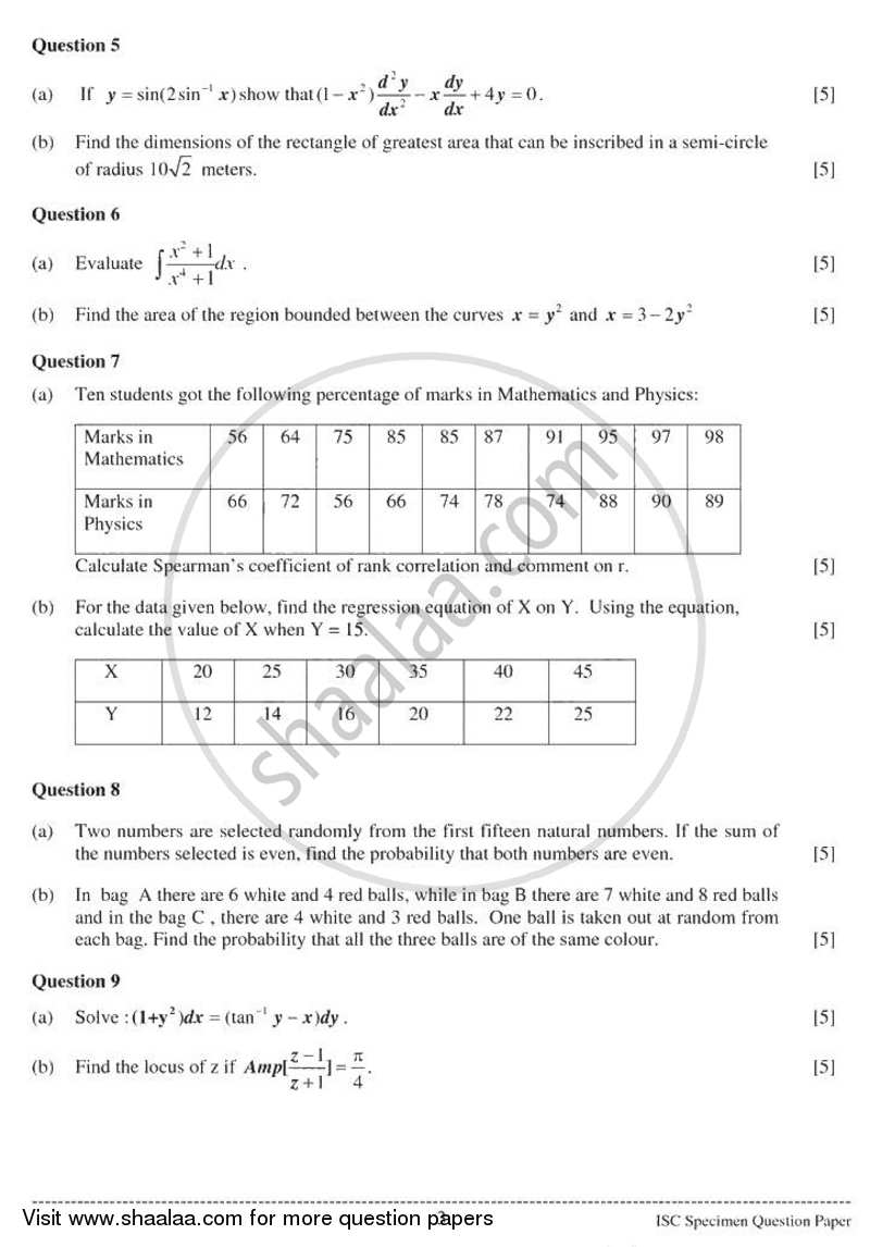 Mathematics 2010-2011 - I.S.C. - Class 12 - CISCE (Council for the Indian School Certificate Examinations) question paper with PDF download