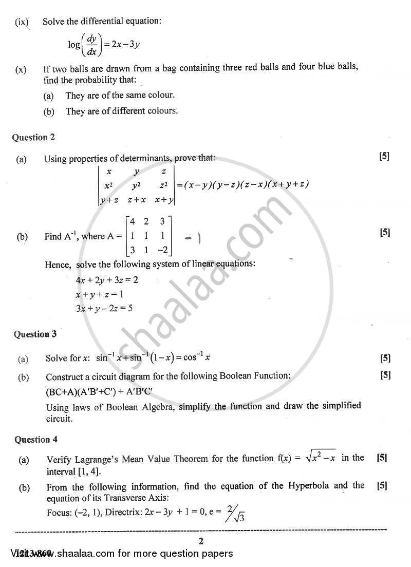 Mathematics 2012-2013 - I.S.C. - Class 12 - CISCE (Council for the Indian School Certificate Examinations) question paper with PDF download