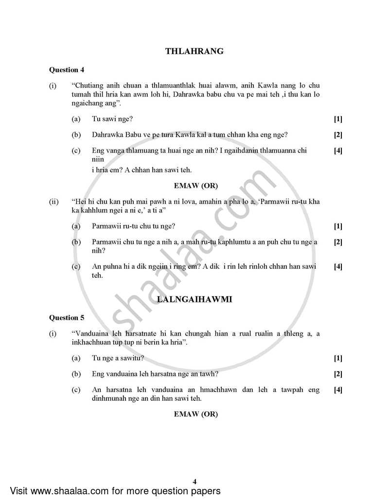 Mizo (Indian Languages) 2021-2022 - I.S.C. - Class 12 - CISCE (Council for the Indian School Certificate Examinations) question paper with PDF download