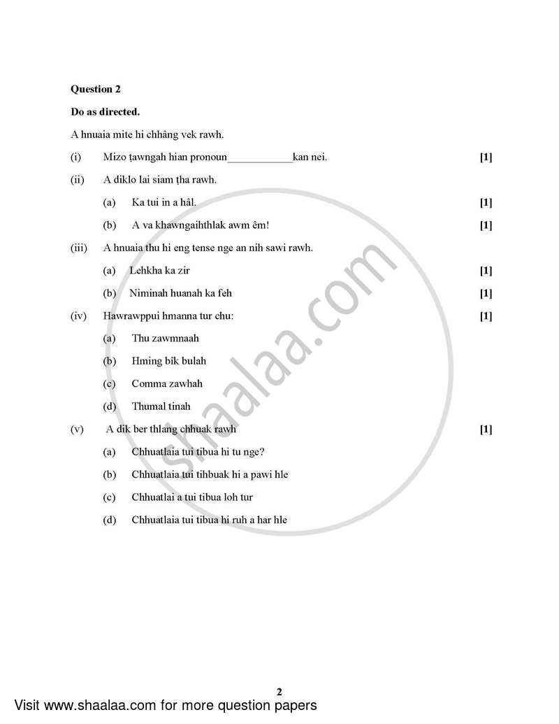 Mizo (Indian Languages) 2021-2022 - I.S.C. - Class 12 - CISCE (Council for the Indian School Certificate Examinations) question paper with PDF download