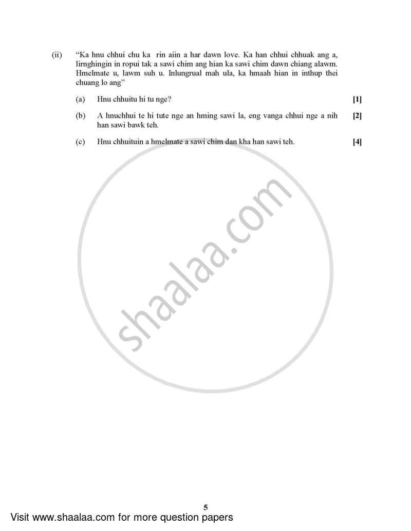 Mizo (Indian Languages) 2021-2022 - I.S.C. - Class 12 - CISCE (Council for the Indian School Certificate Examinations) question paper with PDF download
