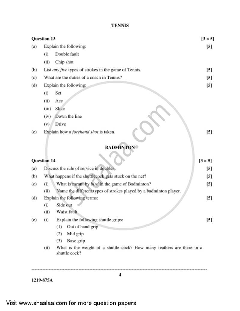 Physical Education (Theory) 2018-2019 - I.S.C. - Class 12 - CISCE (Council for the Indian School Certificate Examinations) question paper with PDF download
