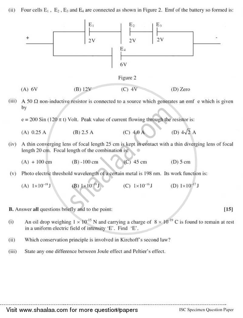 Physics (Theory) 2010-2011 - I.S.C. - Class 12 - CISCE (Council for the Indian School Certificate Examinations) question paper with PDF download