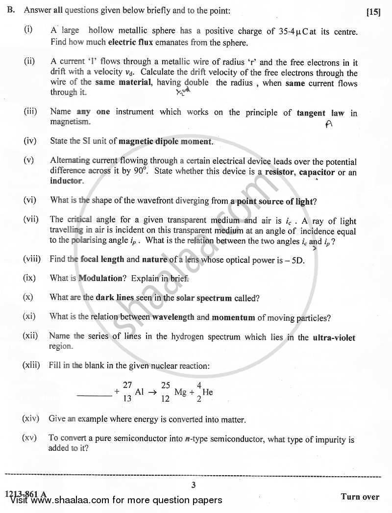 Physics (Theory) 2012-2013 - I.S.C. - Class 12 - CISCE (Council for the Indian School Certificate Examinations) question paper with PDF download