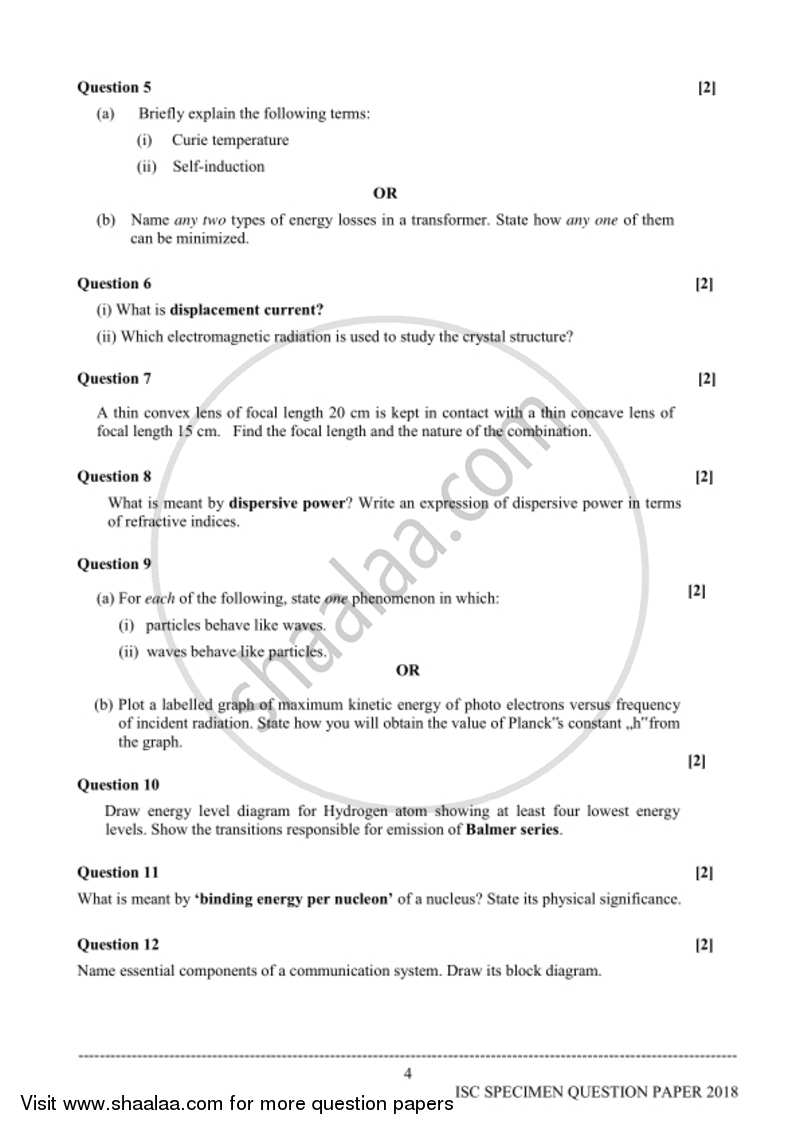 Physics (Theory) 2017-2018 - I.S.C. - Class 12 - CISCE (Council for the Indian School Certificate Examinations) question paper with PDF download