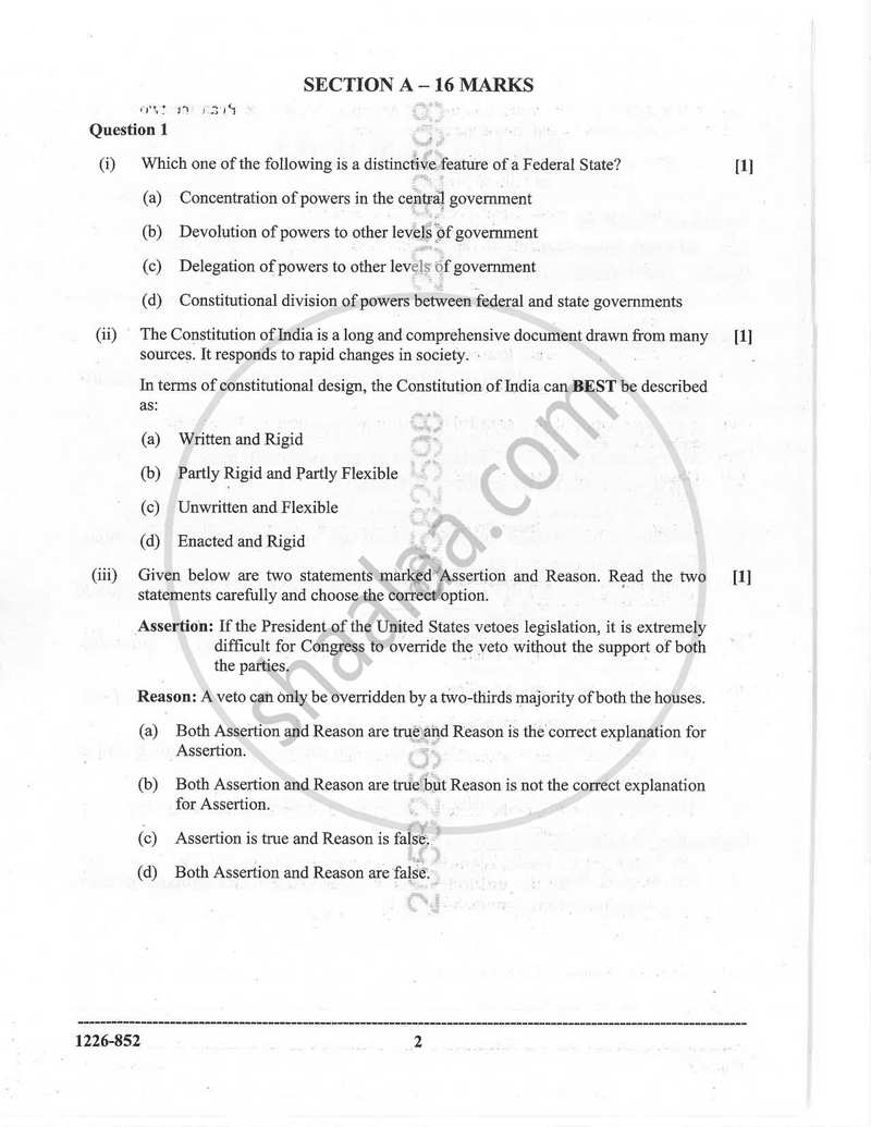 Political Science 2025-2026 - I.S.C. - Class 12 - CISCE (Council for the Indian School Certificate Examinations) question paper with PDF download