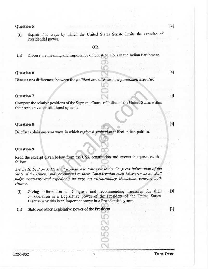 Political Science 2025-2026 - I.S.C. - Class 12 - CISCE (Council for the Indian School Certificate Examinations) question paper with PDF download