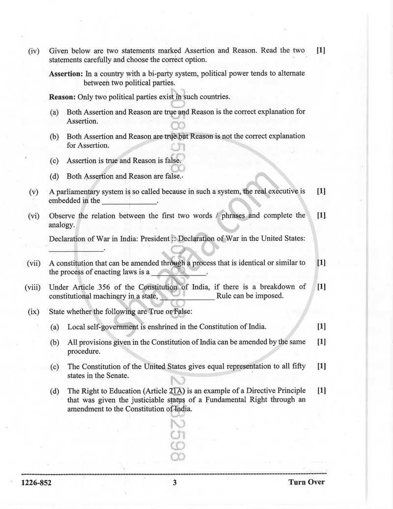 Political Science 2025-2026 - I.S.C. - Class 12 - CISCE (Council for the Indian School Certificate Examinations) question paper with PDF download