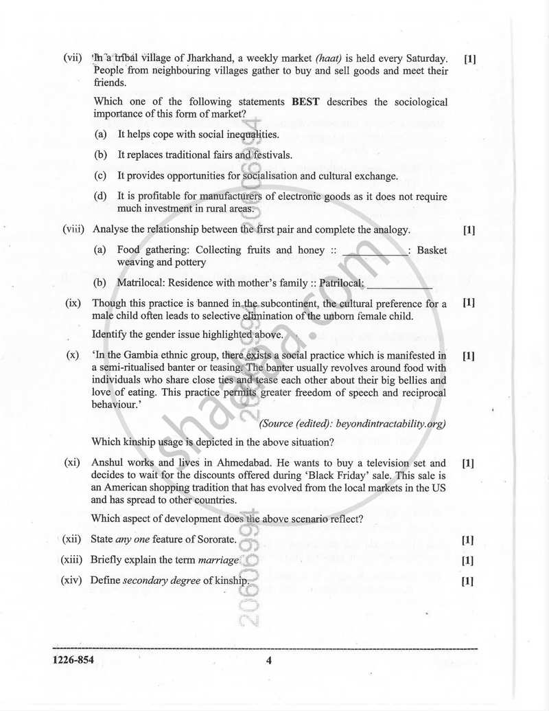 Sociology 2025-2026 - I.S.C. - Class 12 - CISCE (Council for the Indian School Certificate Examinations) question paper with PDF download