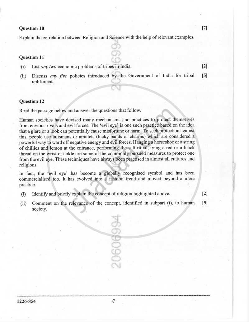 Sociology 2025-2026 - I.S.C. - Class 12 - CISCE (Council for the Indian School Certificate Examinations) question paper with PDF download