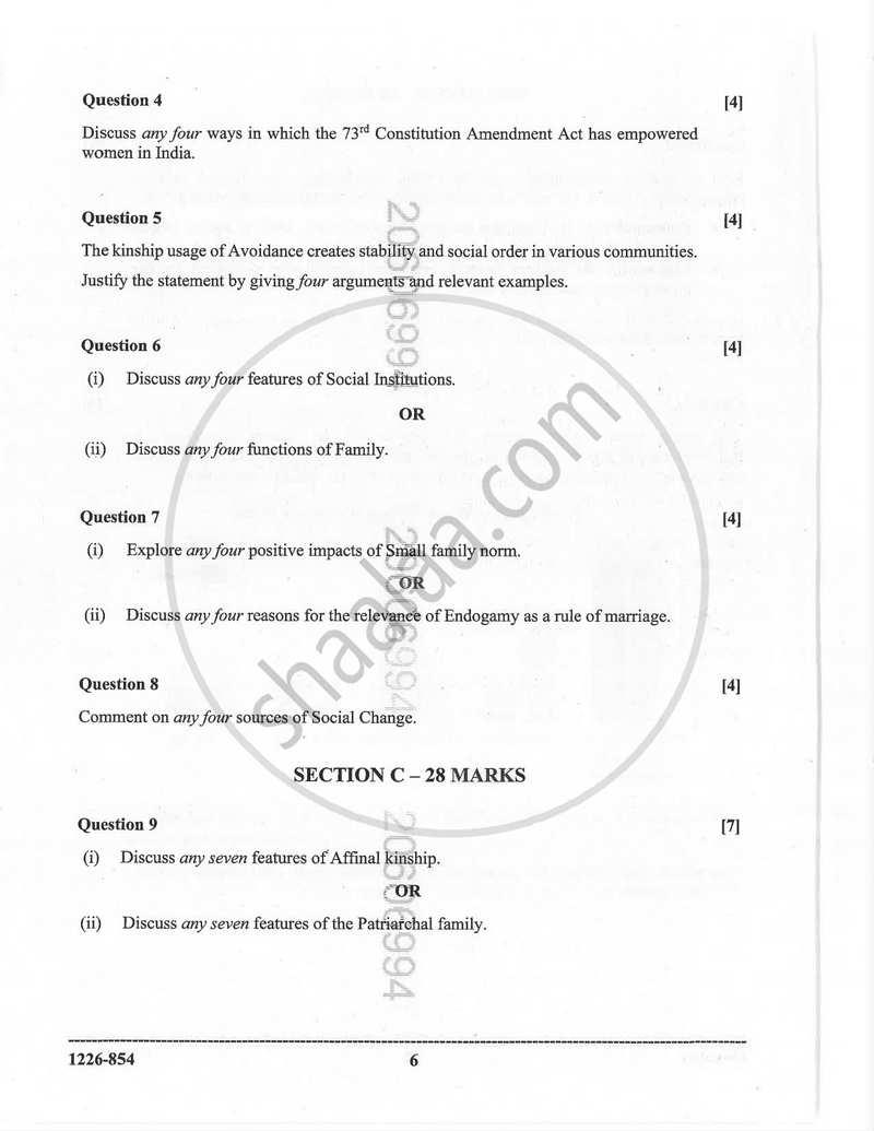 Sociology 2025-2026 - I.S.C. - Class 12 - CISCE (Council for the Indian School Certificate Examinations) question paper with PDF download