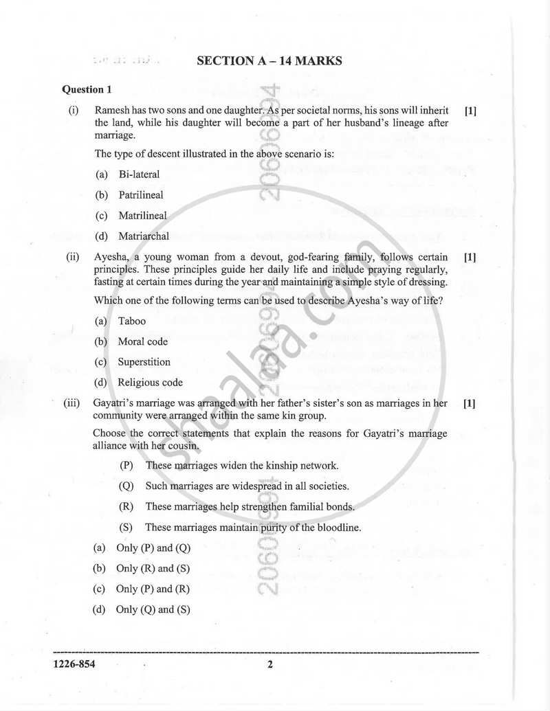 Sociology 2025-2026 - I.S.C. - Class 12 - CISCE (Council for the Indian School Certificate Examinations) question paper with PDF download