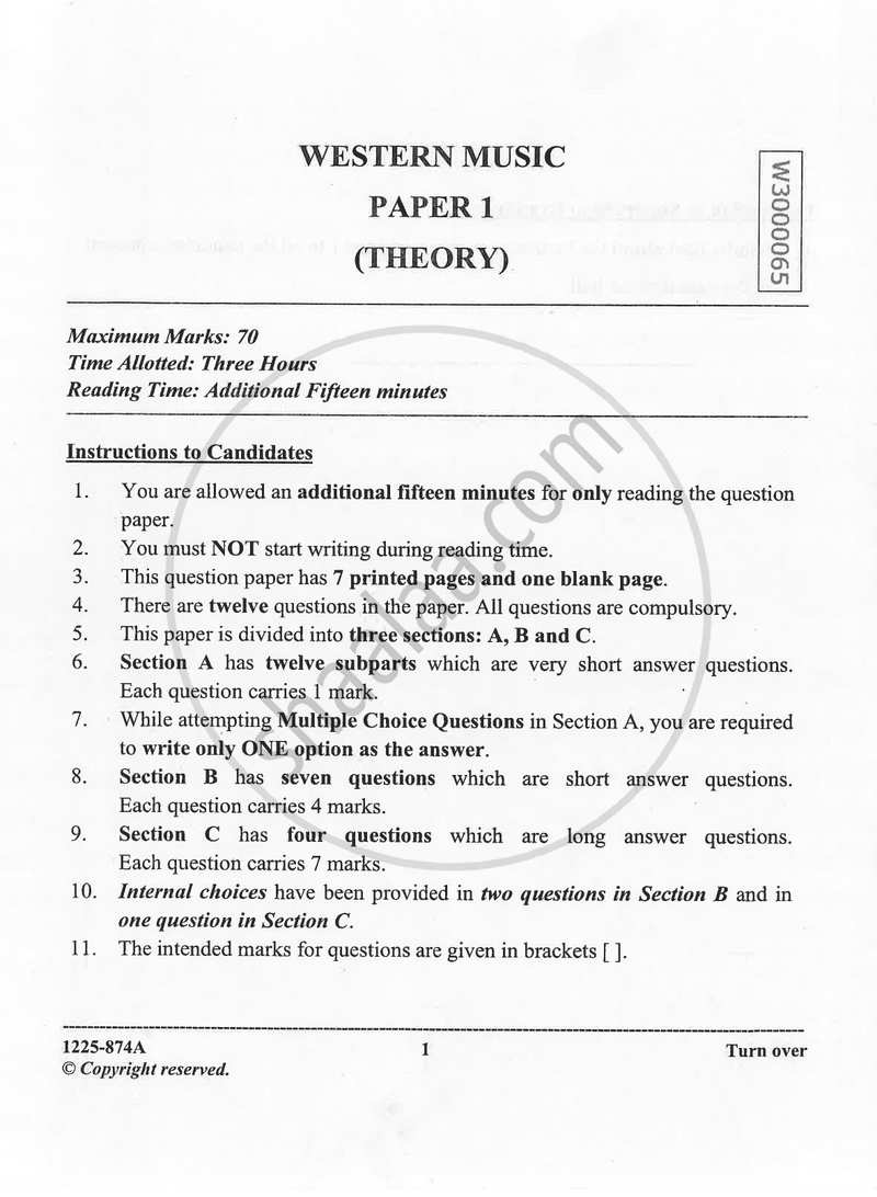 Western Music (Theory) 2024-2025 - I.S.C. - Class 12 - CISCE (Council for the Indian School Certificate Examinations) question paper with PDF download