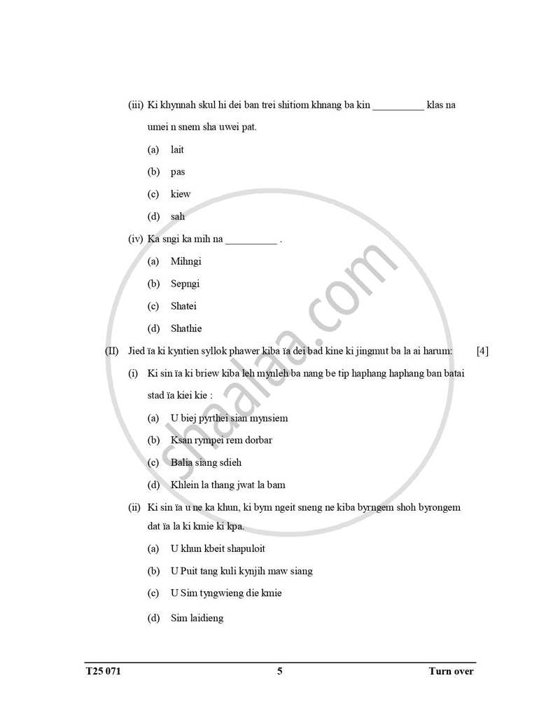 Khasi 2024-2025 ICSE Class 10  - CISCE (Council for the Indian School Certificate Examinations) question paper with PDF download