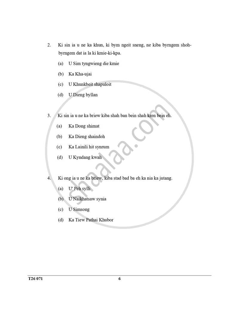Khasi 2025-2026 ICSE Class 10 - CISCE (Council for the Indian School Certificate Examinations) question paper with PDF download