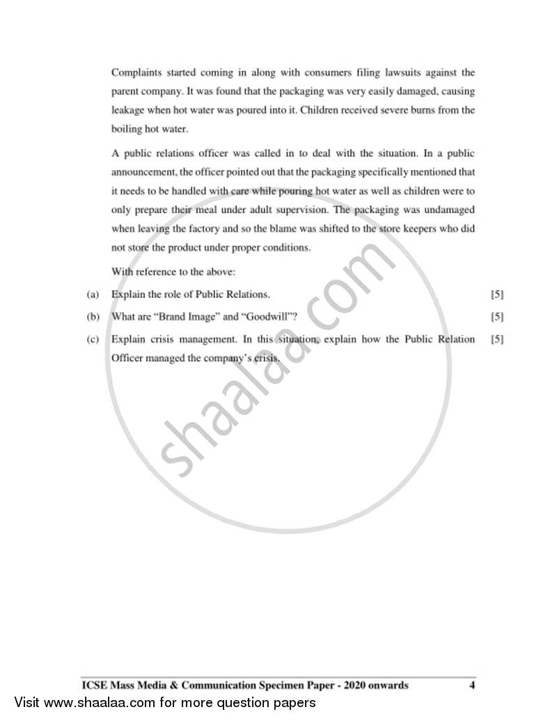 Mass Media and Communication 2019-2020 ICSE Class 10  - CISCE (Council for the Indian School Certificate Examinations) question paper with PDF download