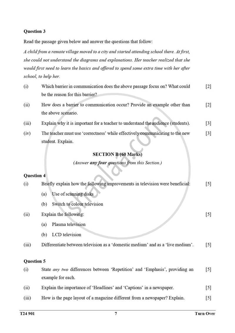 Mass Media and Communication 2023-2024 ICSE Class 10  - CISCE (Council for the Indian School Certificate Examinations) question paper with PDF download